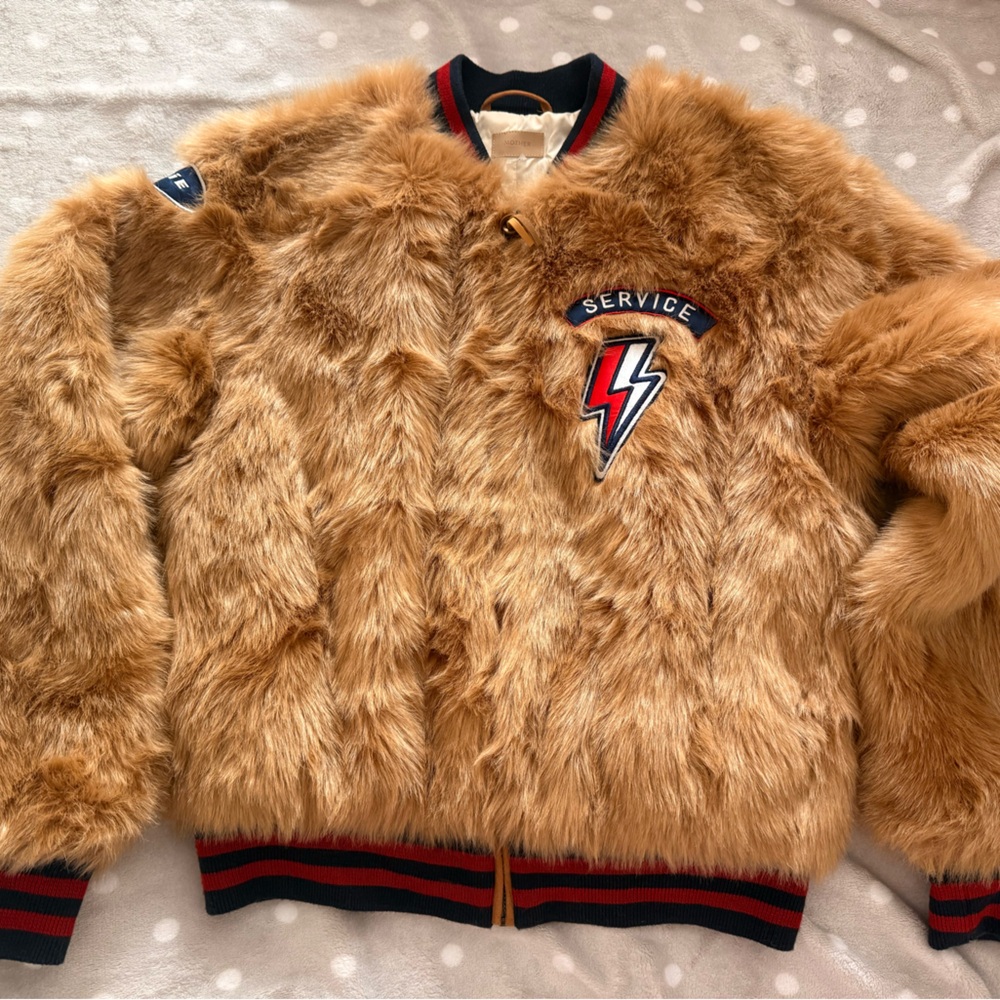 MOTHER Faux Fur Jacket with Tan and Red Accents